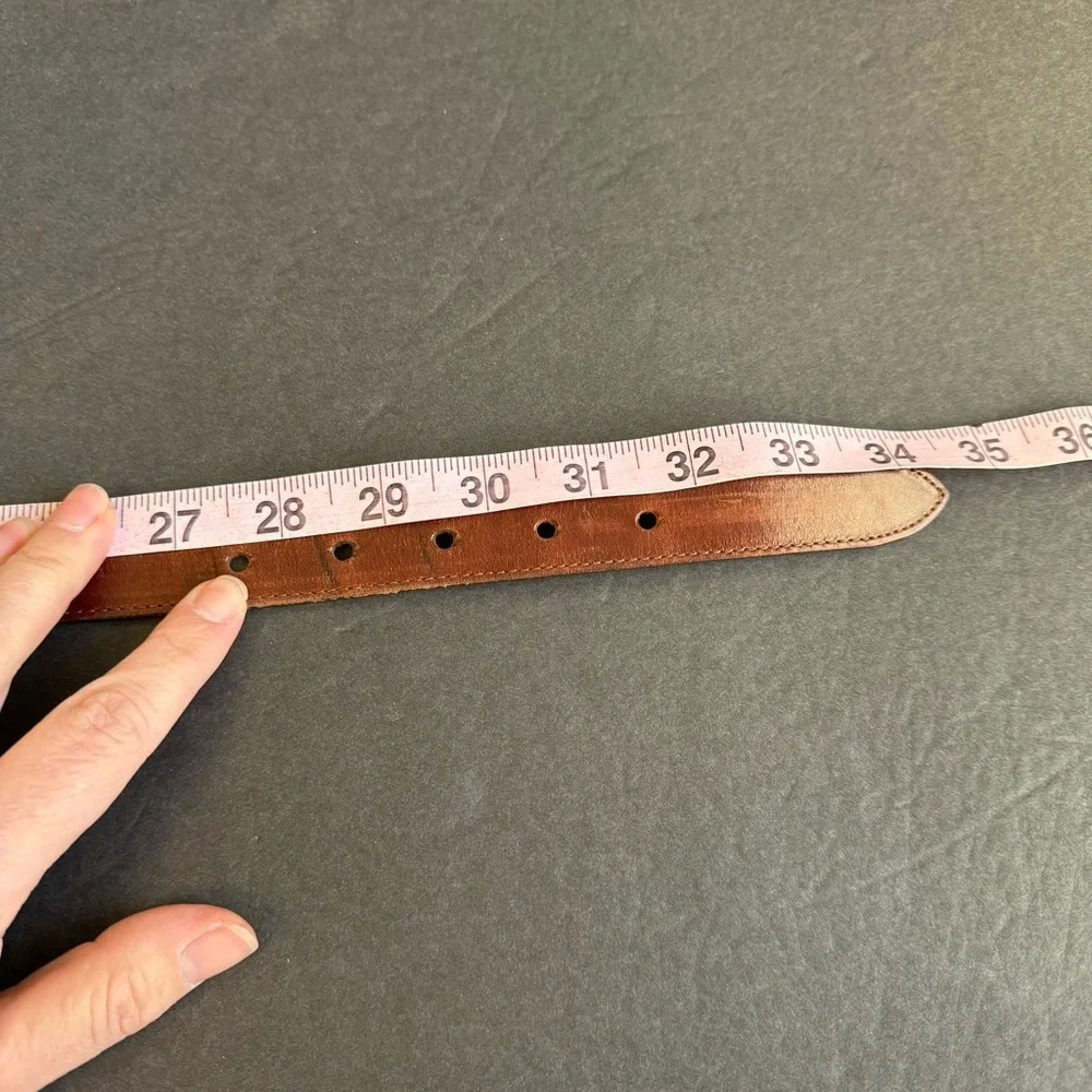Y2K Brown Leather Belt‎ Eddie Bauer Tarnished Silver Tone Buckle Womens Medium